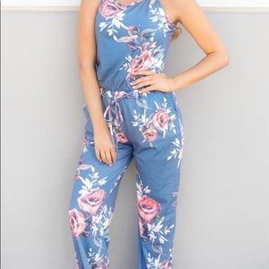 Blue Vintage Floral Jumpsuit